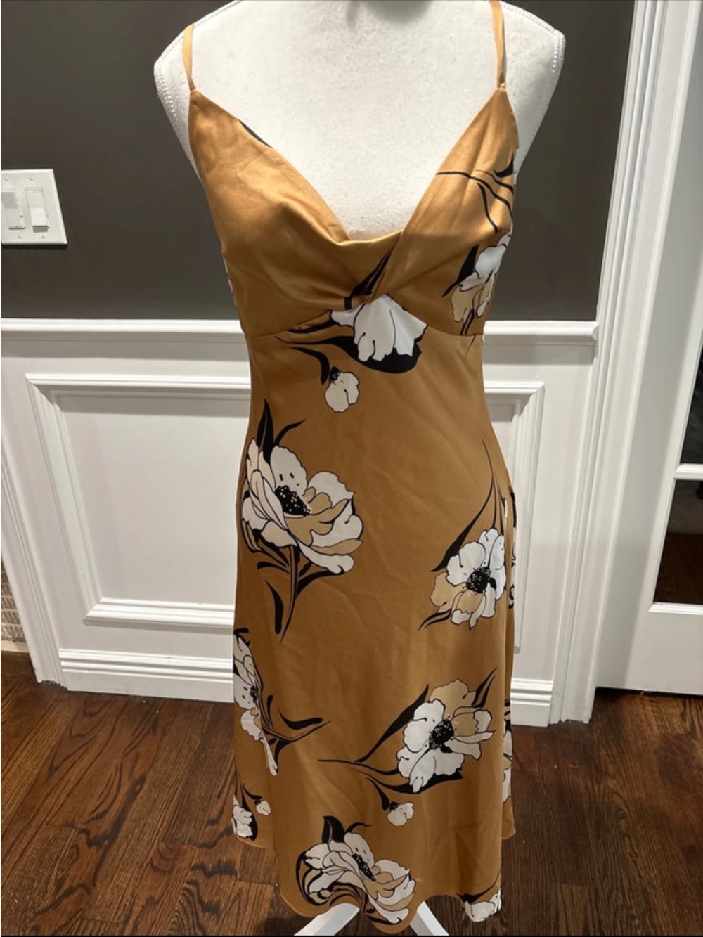 White House Black Market Mustard Floral Midi Slip Dress
